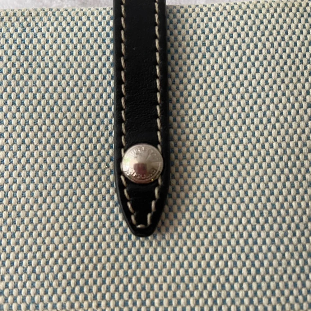 BURBERRY Blue and Black Two-Tone Trifold Canvas and Leather Wallet - Picture 3 of 13